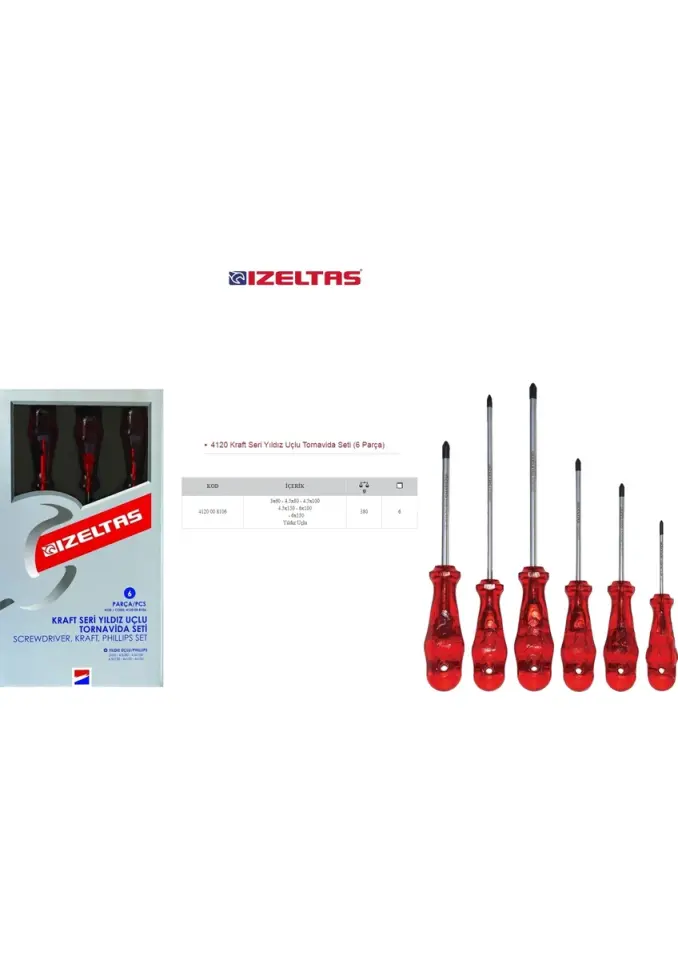 İzeltaş 4120 00 8106 Kraft Seri Yıldız Uçlu Tornavida Seti (6 Parça)