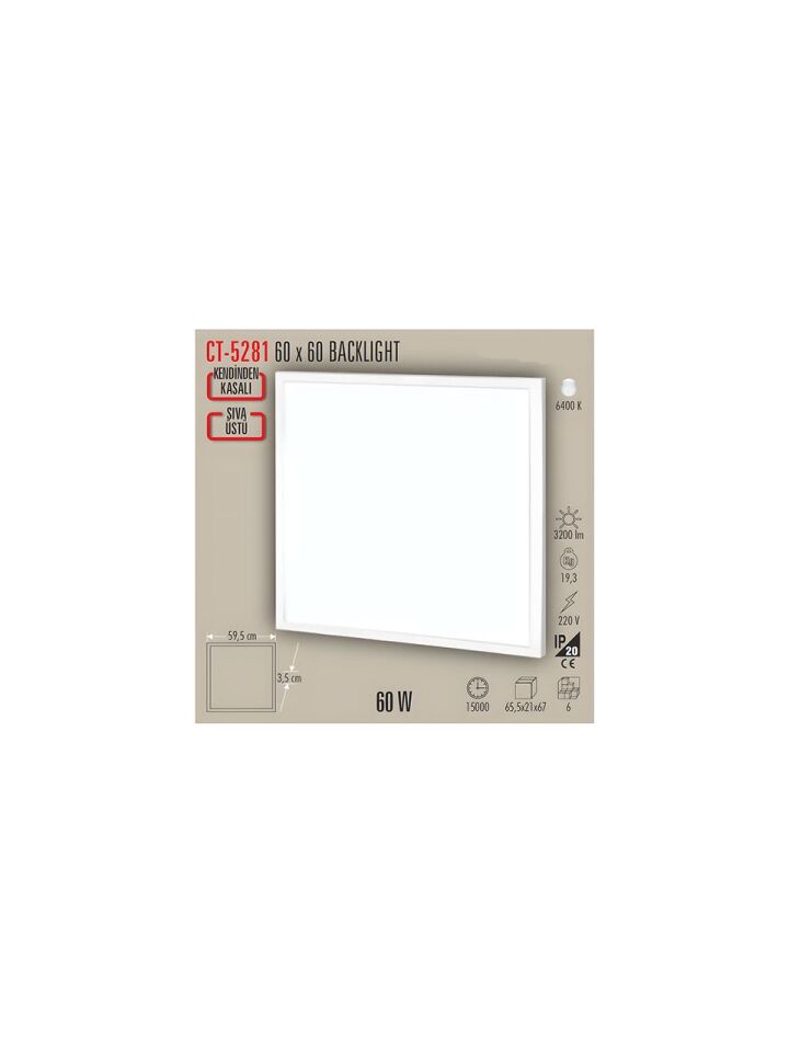 ATA CT 5281 Sıva Üstü 60X60 60 W Led Panel Spot Beyaz Işık 6400K