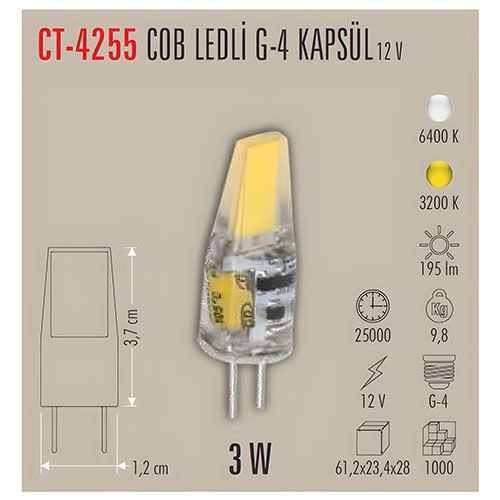 Cata Ct-4255 3W Ledli Kapsül Ampul 12V Günışığı