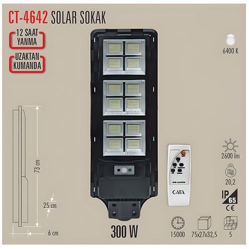 Cata Ct-4642 300W Solar Sokak Armatürü Beyaz