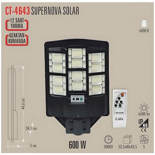 Cata Ct-4643 Süpernova 600W Kumandalı Solar Sokak Armatürü