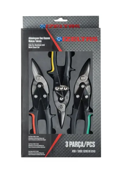 İzeltaş 3 Parça Alüminyum ve Sac Kesme Makas Takımı - Sağ, Sol ve Düz Kesim Seti