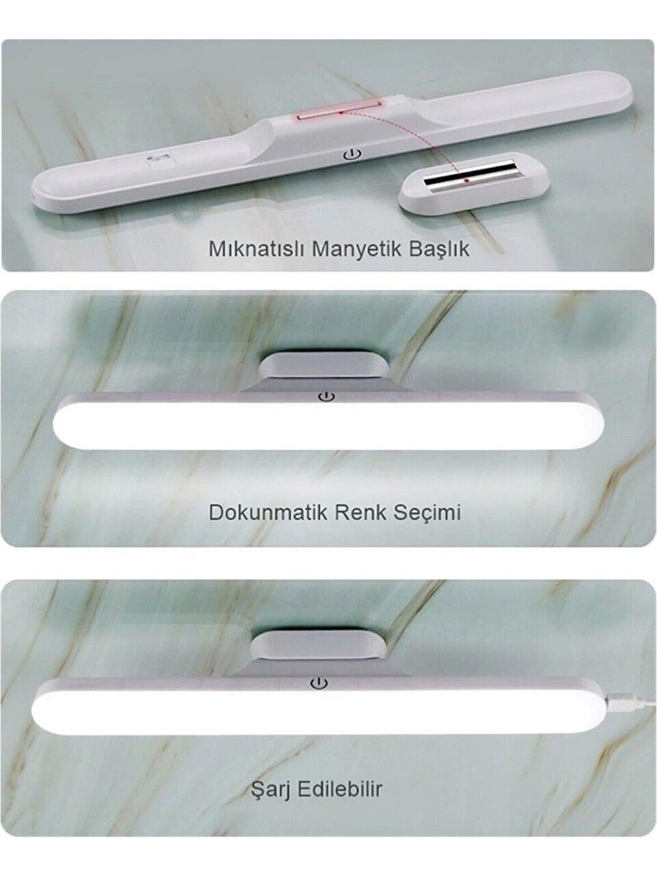 CATA CT 5249 Beyaz Kasa 3W Şarjlı Led Aplik Dokunmatik 3 Renk Modu