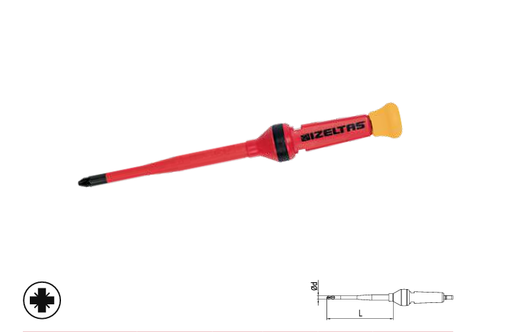 İZELTAŞ 14000 005341 1000V İzoleli Elektro Slim Pozidriv Yıldız Uçlu Tornavida   6x100